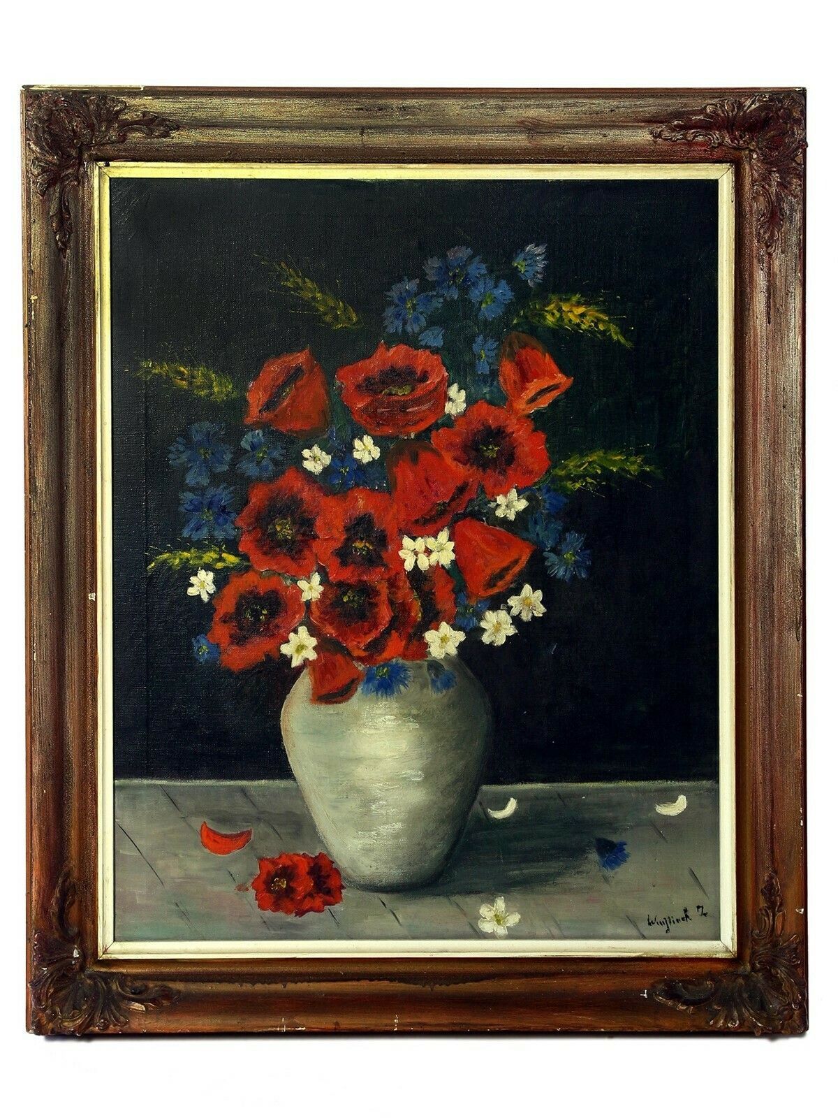 19thc Signed Oil Painting Of Poppies