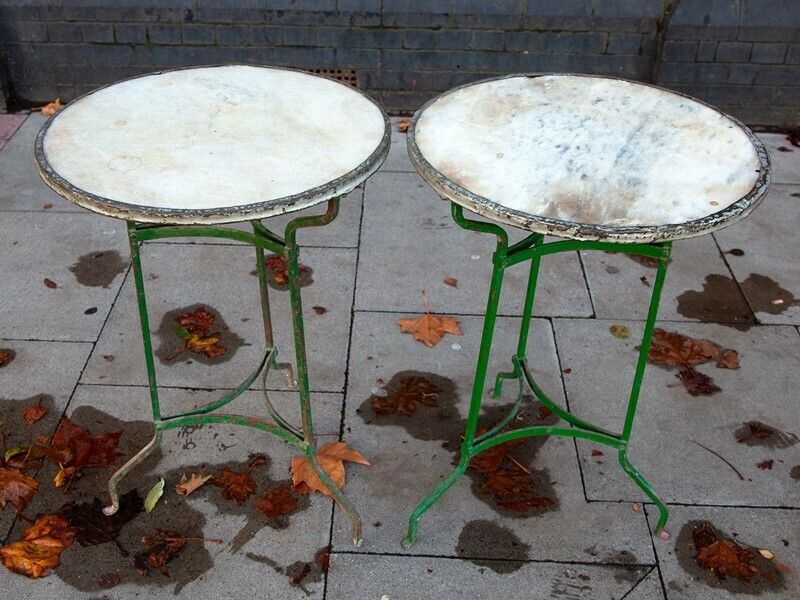 Matching Pair Of Marble Top Café Tables From 'Las Ramblas' In Barcelona photo furniture
