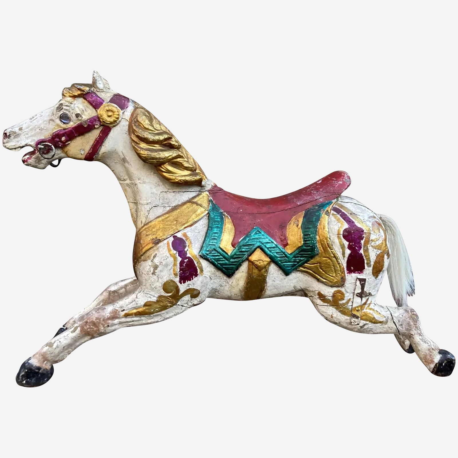 Two Antique Carved Horses From A 19thc. Childrens' Carousel   For Sale As Single Items photo vintage