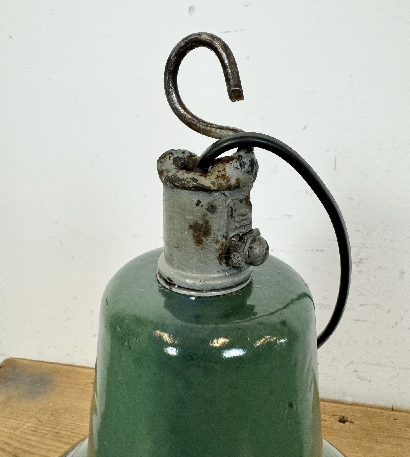 199.0 Industrial Green Enamel Factory Pendant Lamp, 1960s, 4x photo