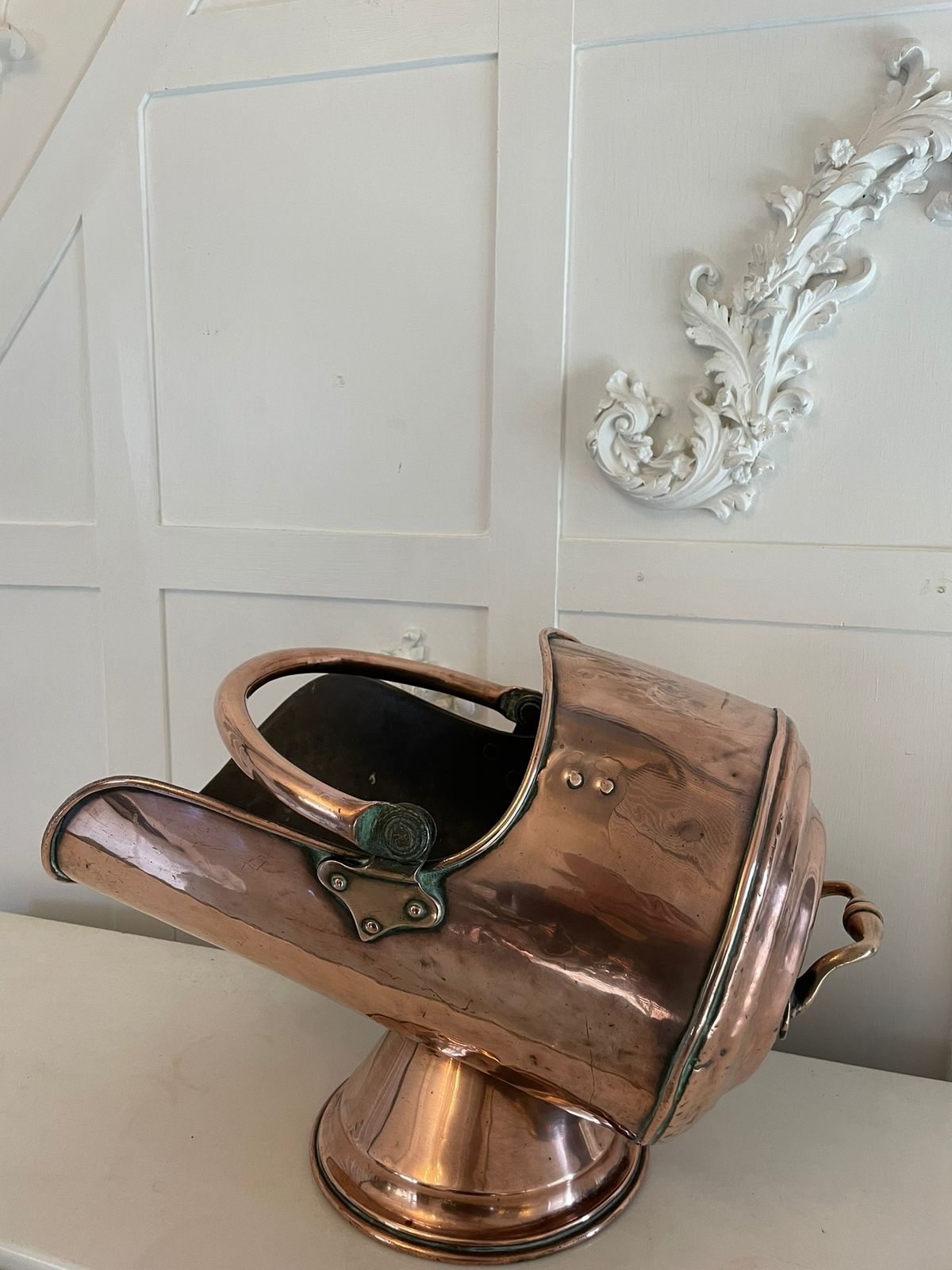 Antique 19th Century Quality Copper Helmet Coal Scuttle