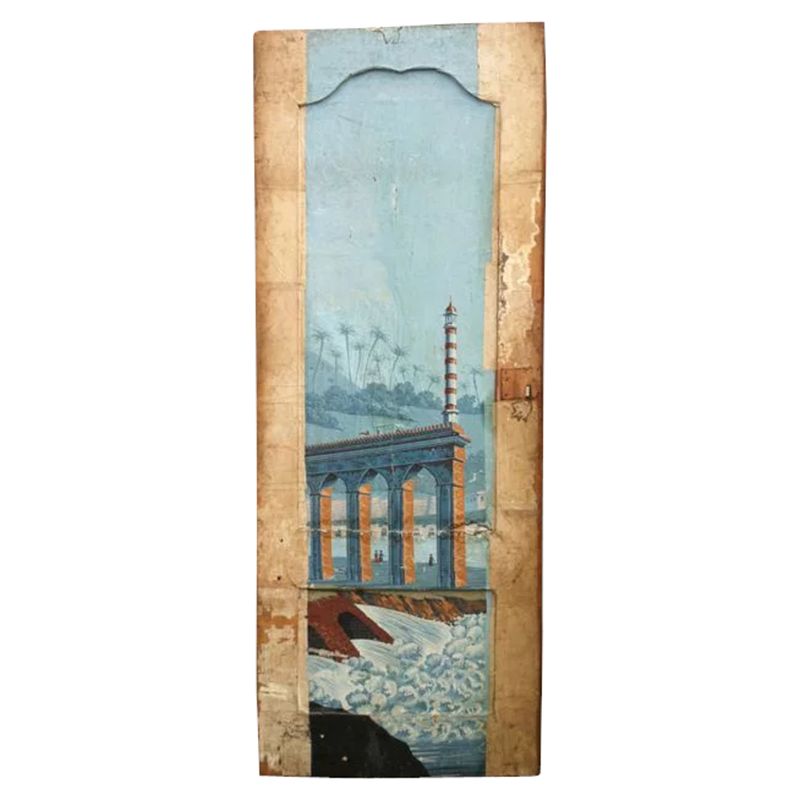 19thc. 'Papier Peint' Door With Aqueduct Scene