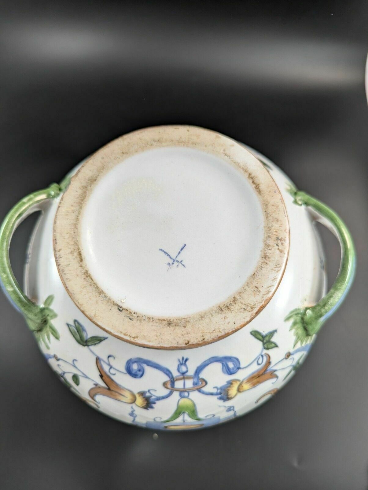 700.0 Antique French Armonial Double Handled Faience Flask, 19th Century photo
