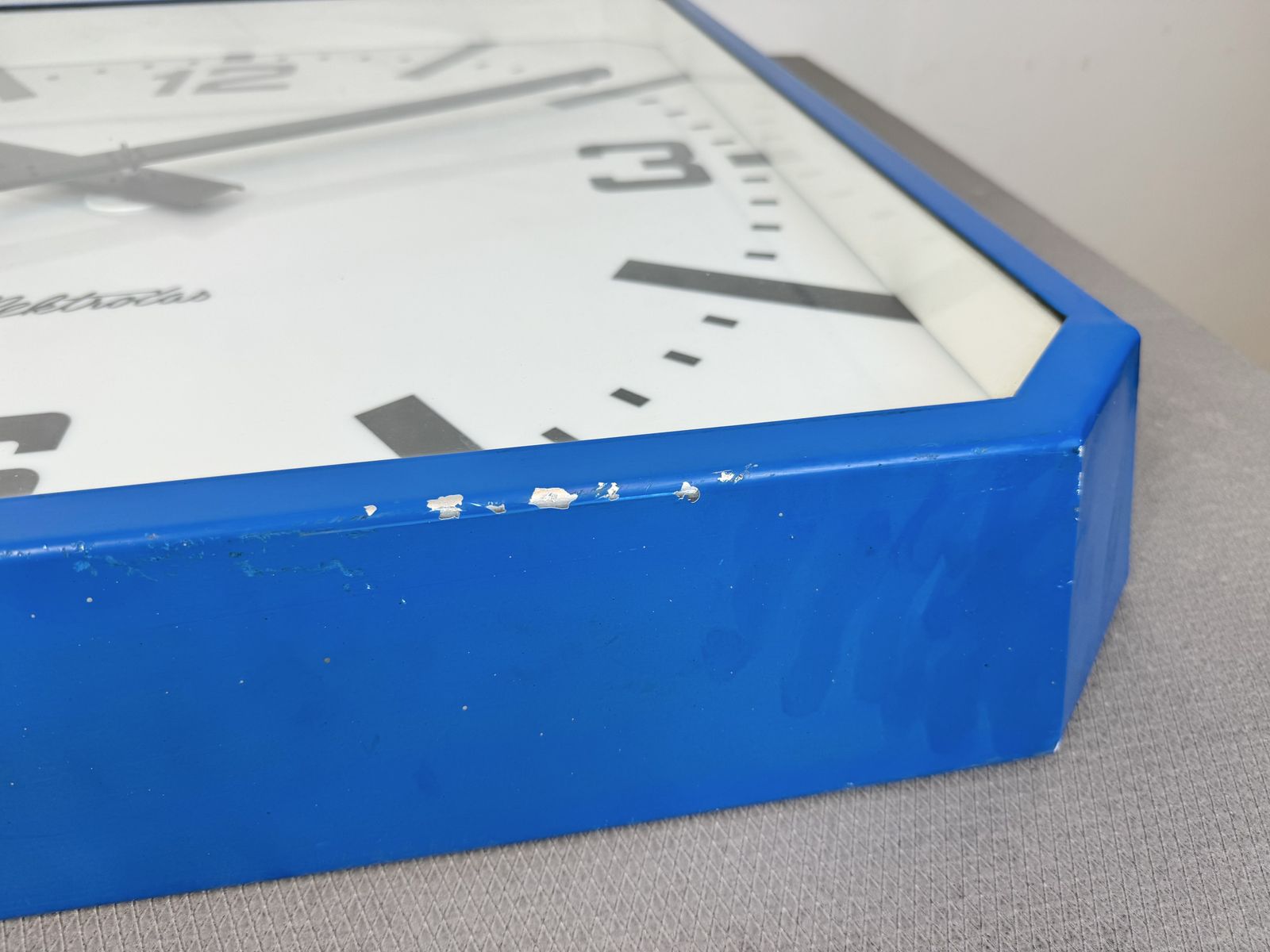 Huge Blue Square Industrial Wall Clock From Elektročas, 1990s photo buy