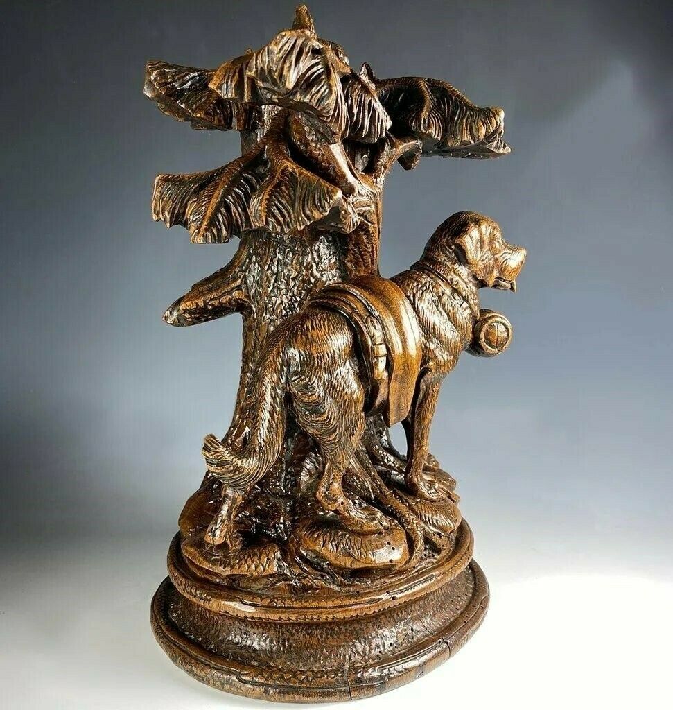 19thc.Black Forest 'St.Bernard Rescue Dog' Carved 'Eperne' photo vinterior
