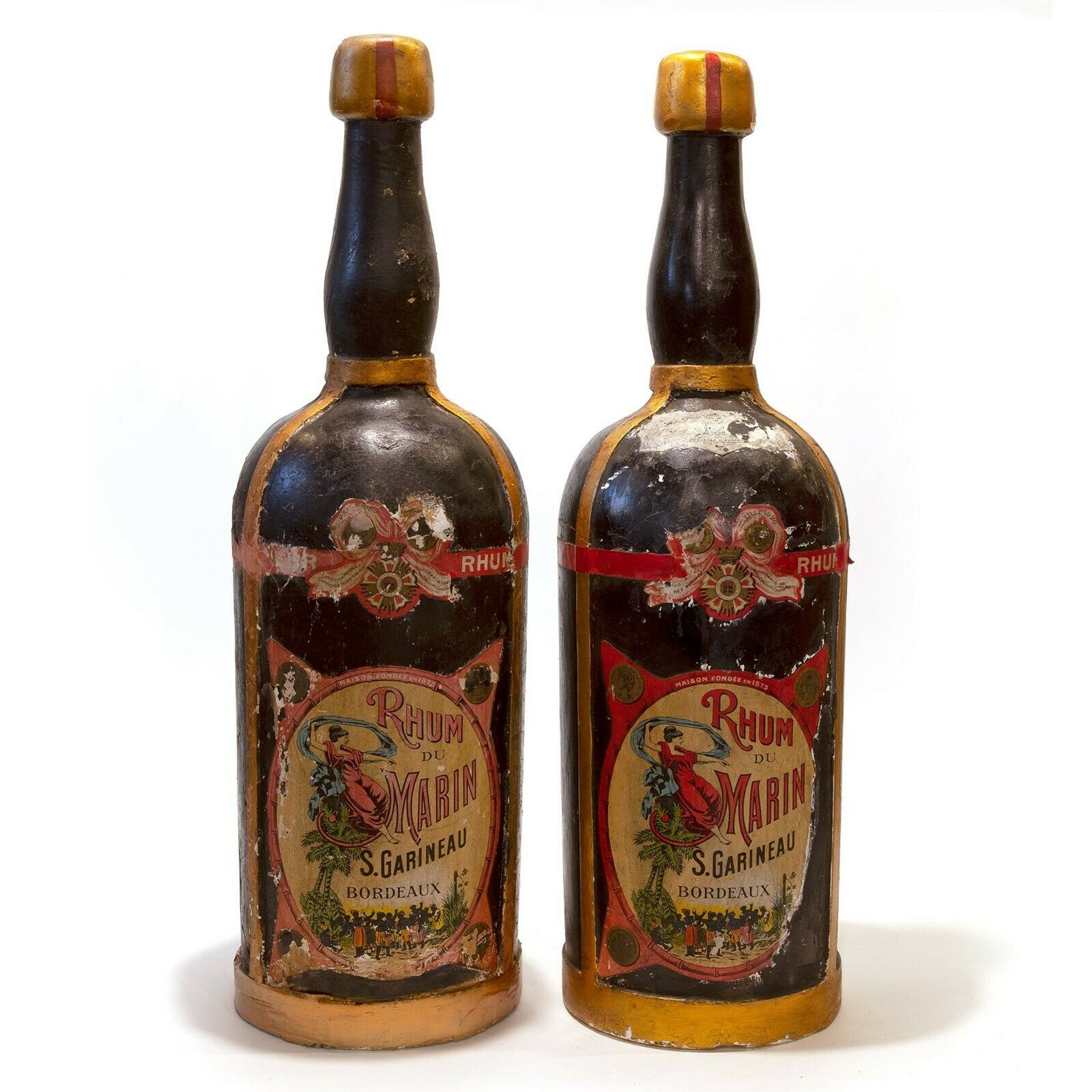 Pair Of Giant Dummy Advertising Bottles For French 'Rhum'