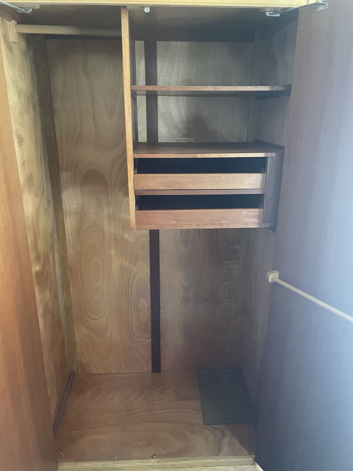 Mid Century White And Newton Gentleman’s Oak Wardrobe With Built In Shelves And Drawers. photo Furniture