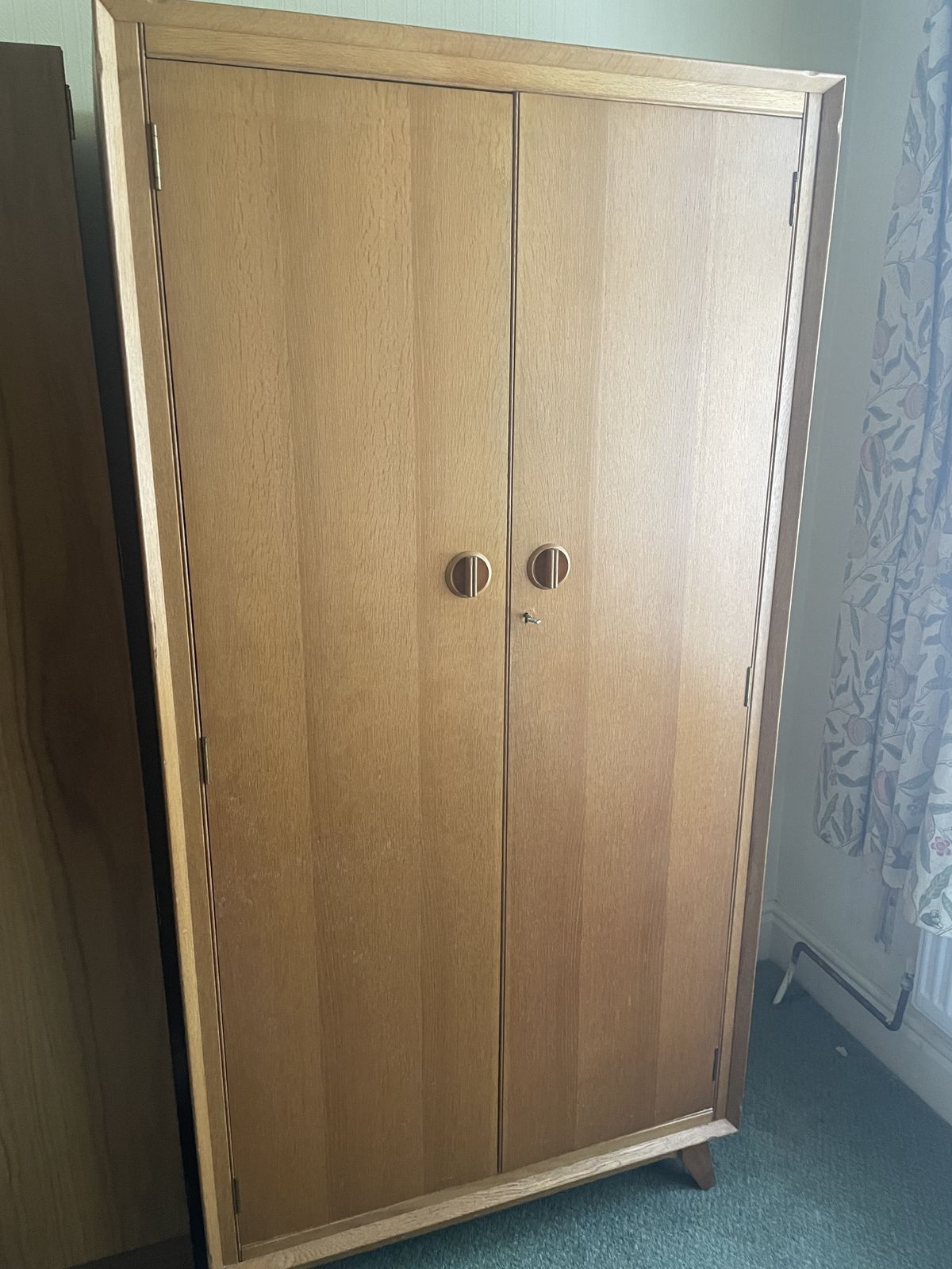 Mid Century White And Newton Gentleman’s Oak Wardrobe With Built In Shelves And Drawers. photo 550.0
