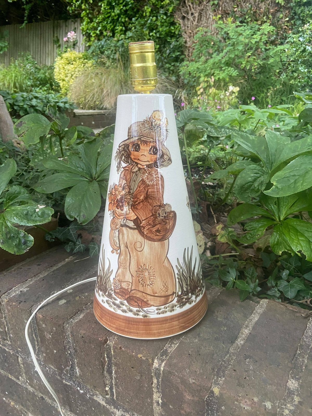 1970s Retro Jersey Pottery Large Table Lamp Of A Wide Eyed Boy Character   Delightful Working Condition