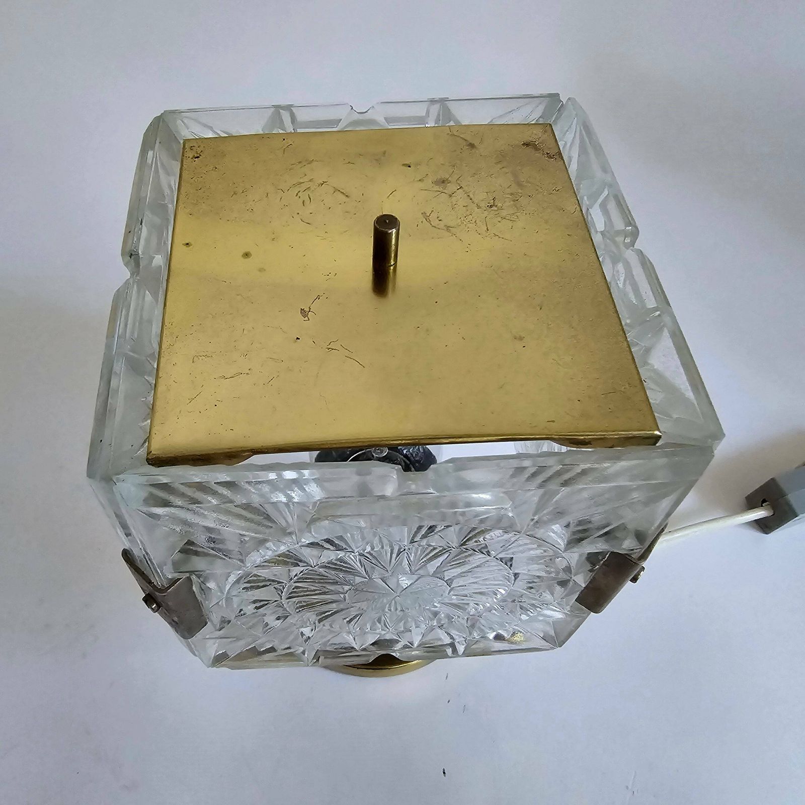 Vintage Mid Century Modern Brass Glass Desk One Of Two Lamps From Lustry Kamenický šenov, Czechoslovakia 1970s photo vintage
