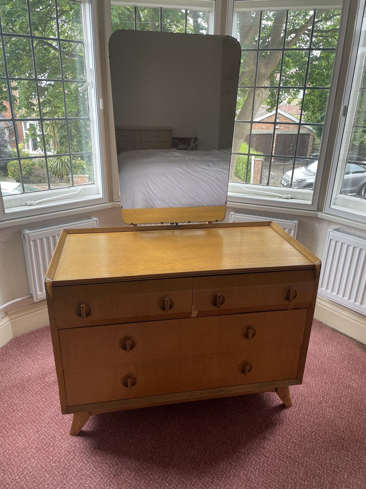 Furniture Mid Century White And Newton Oak Chest Of Drawers/Dressing Table photo