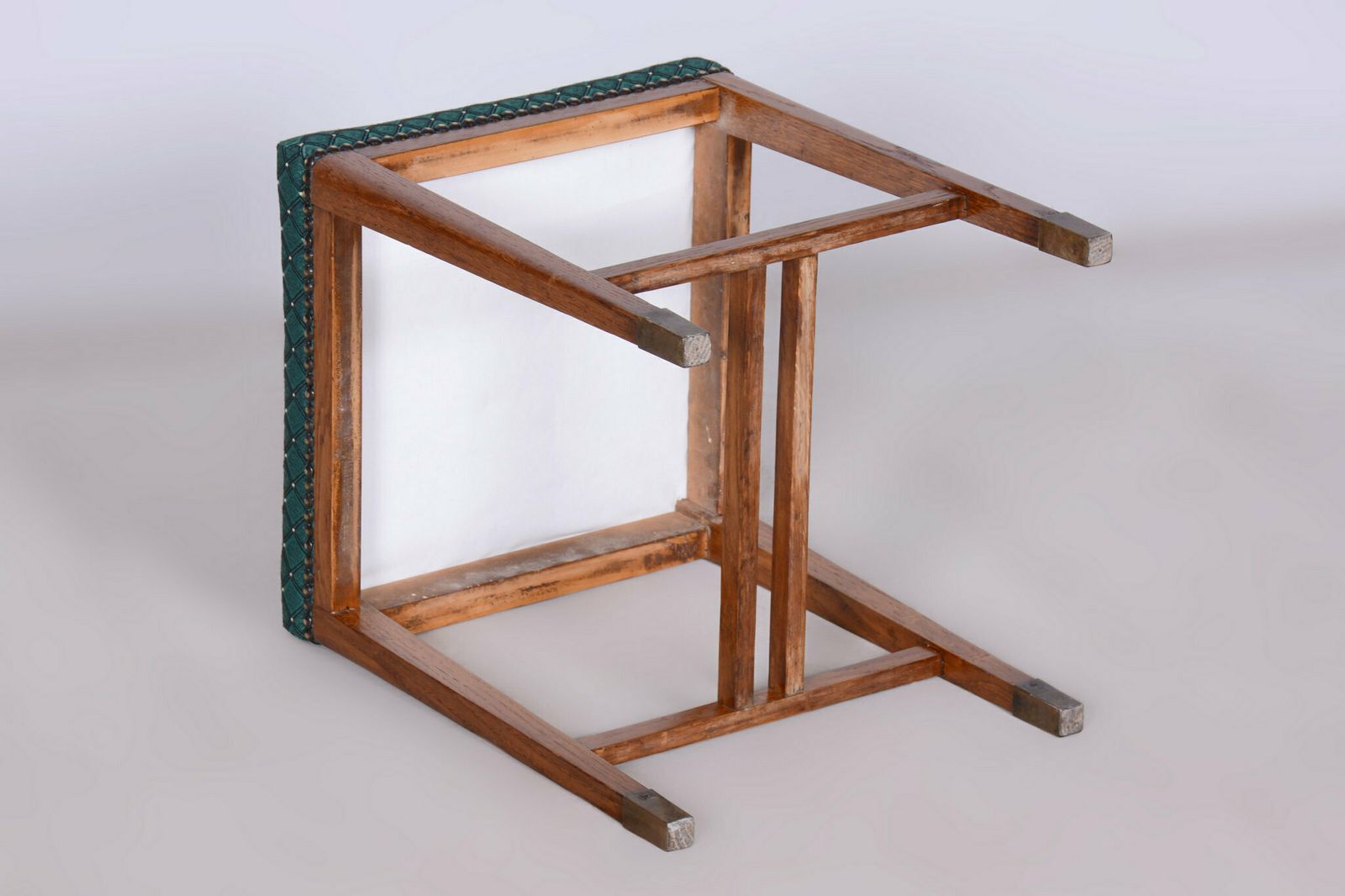 Restored Art Deco Stool, New Upholstery, Revived Polish, Oak, Czech, 1930s photo Furniture