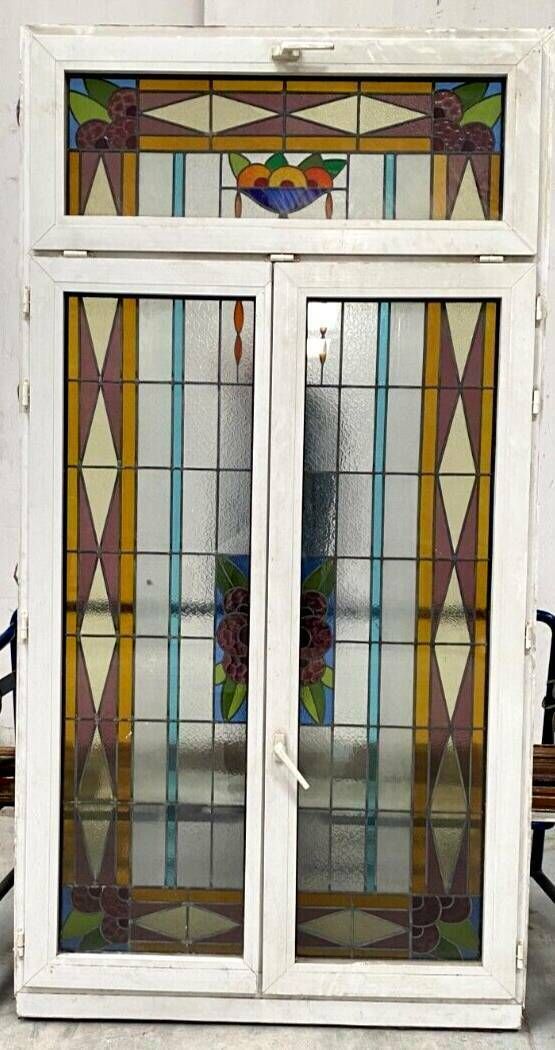 Pair Of Two Leaf Windows In 20th Century Art Deco Stained Glass photo buy