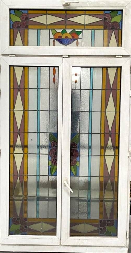 photo furniture Pair Of Two Leaf Windows In 20th Century Art Deco Stained Glass