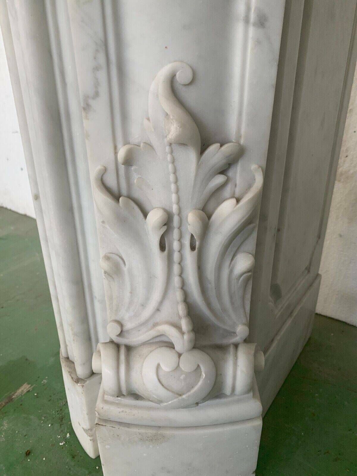 Louis XV Style Fireplace In White Carrara Marble 19th Century photo vintage