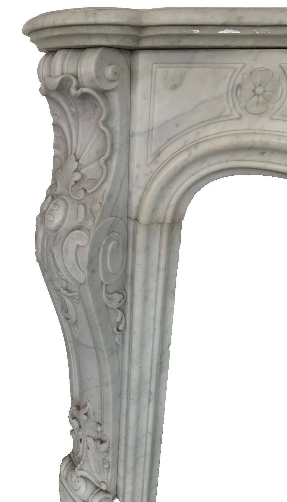 photo furniture Louis XV Style Fireplace In White Carrara Marble 19th Century