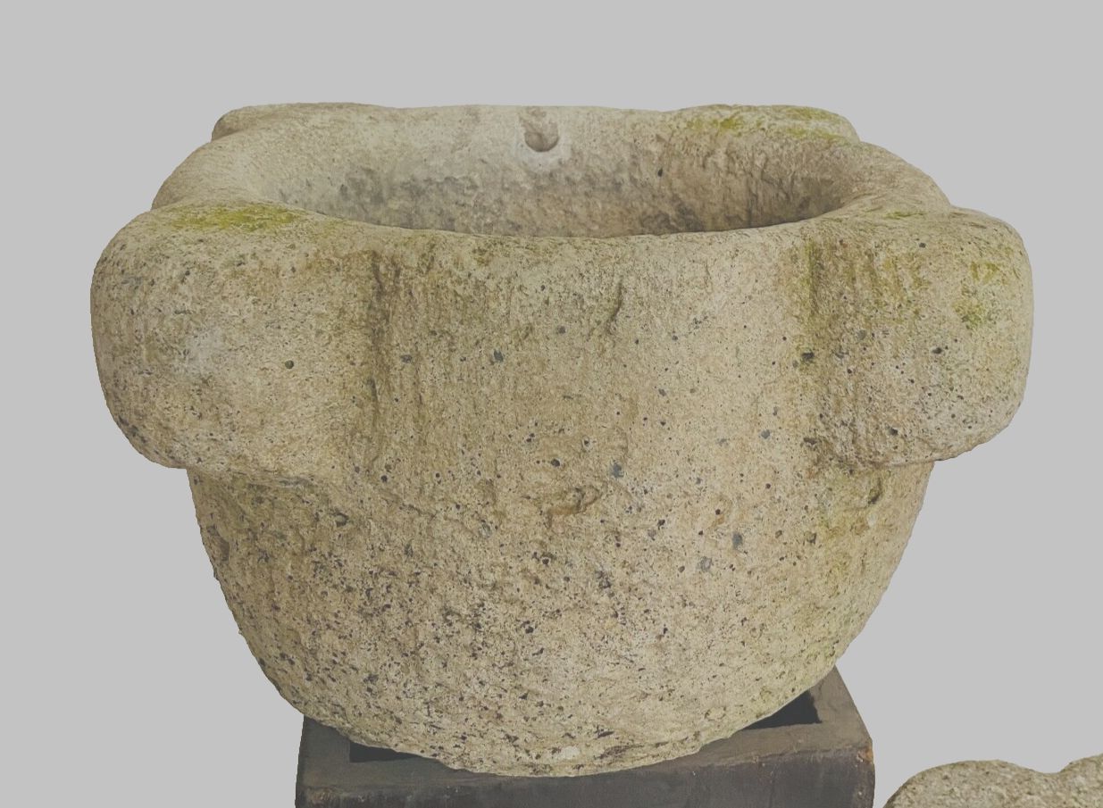 Set Of Three 18th Century Stone Eared Mortars photo Garden Decor