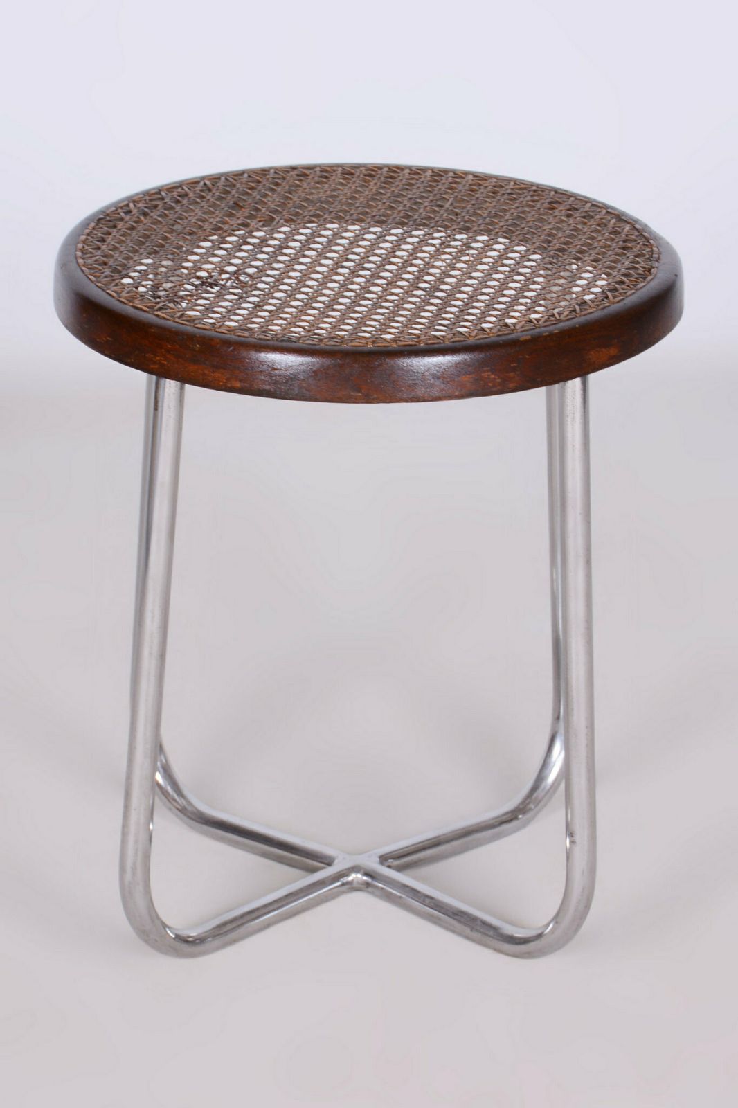 Restored Bauhaus Stool, By Robert Slezák, Chrome, Rattan, Czech, 1930s photo buy