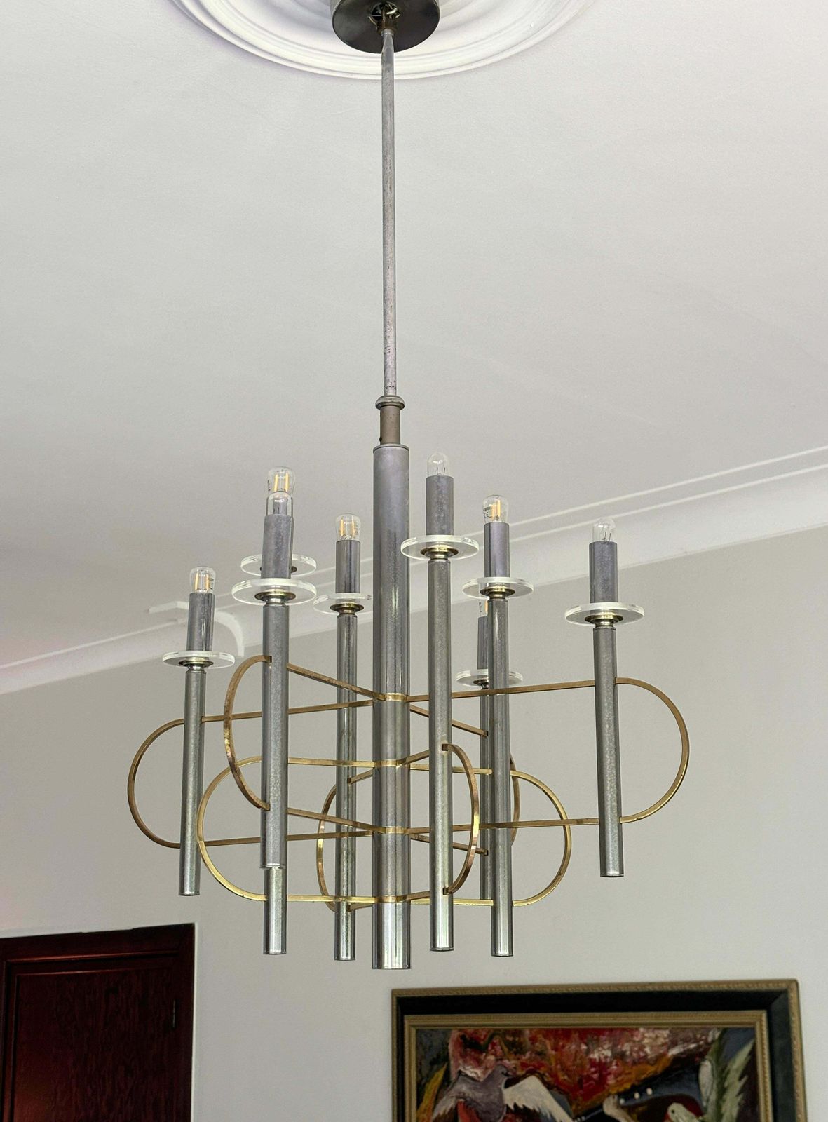 Brass And Chrome Sputnik Chandelier By Gaetano Sciolari, Italy, 1960s photo for sale