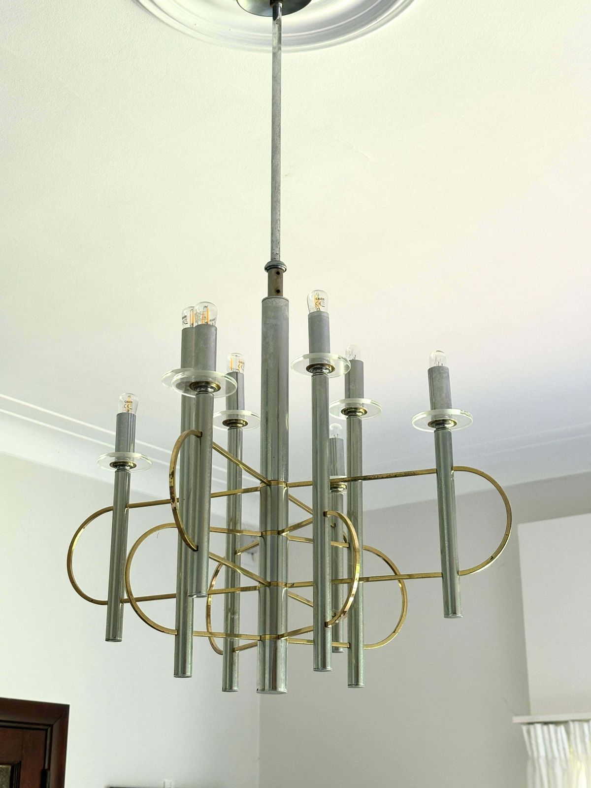 Brass And Chrome Sputnik Chandelier By Gaetano Sciolari, Italy, 1960s photo Lighting