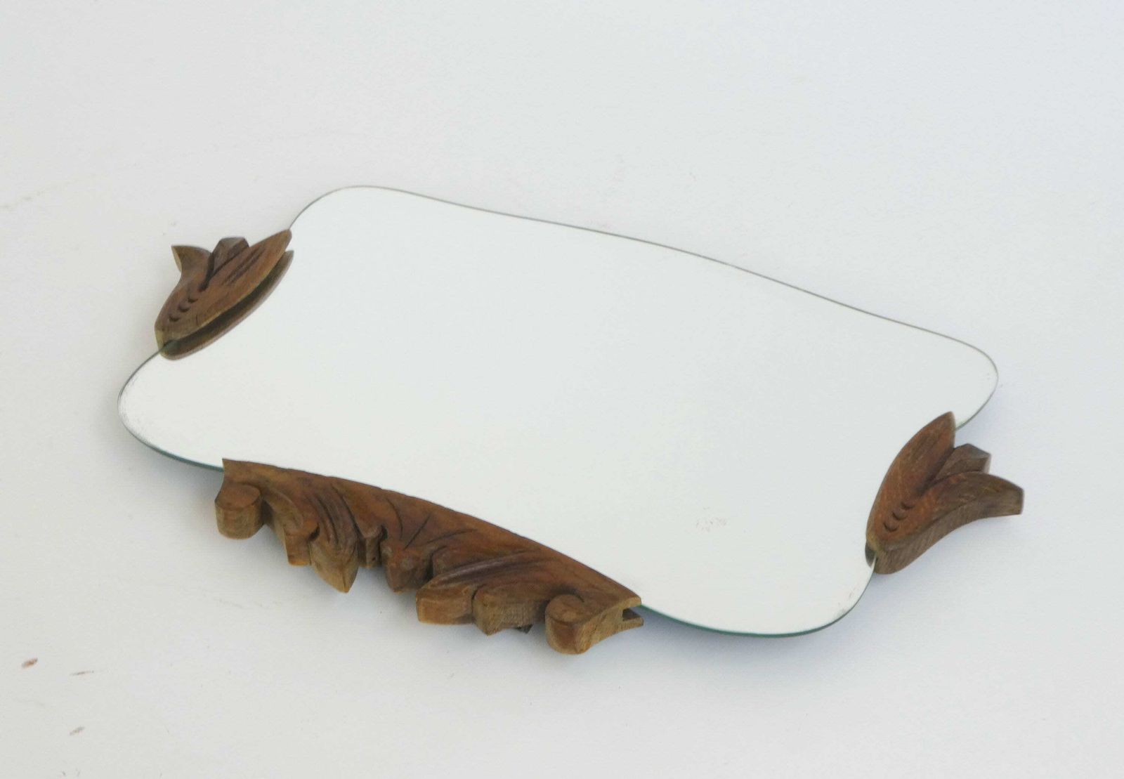 Beautiful Art Nouveau Unframed Wall Mirror With Wooden Ornaments, Jugendstil Beveled Glass, Antique Wall Hanging photo Home Decor