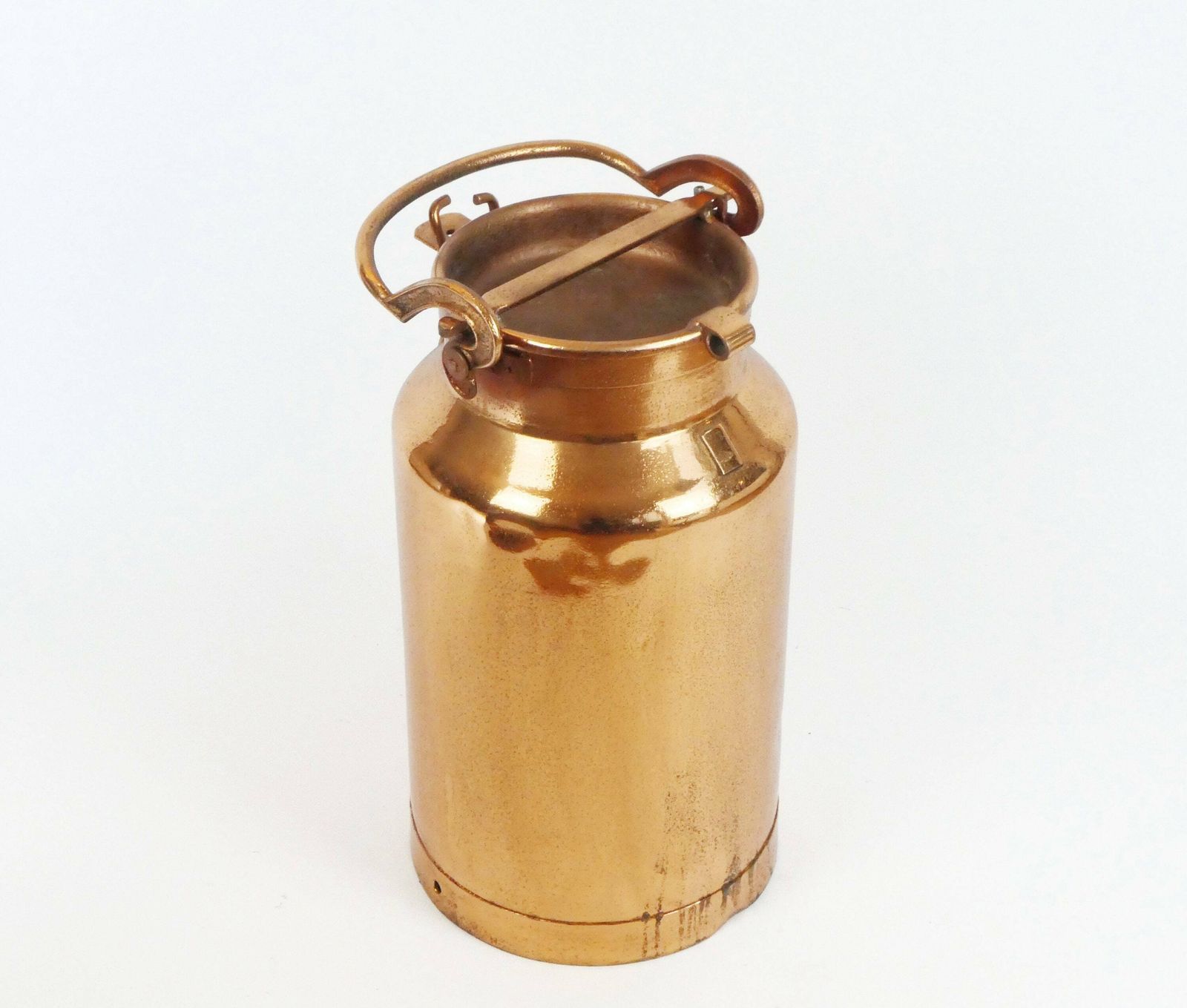 Copper Plated Large Antique French Milk Can, Original French Old Container With Lid And Handle, Farmhouse Kitchen Decor