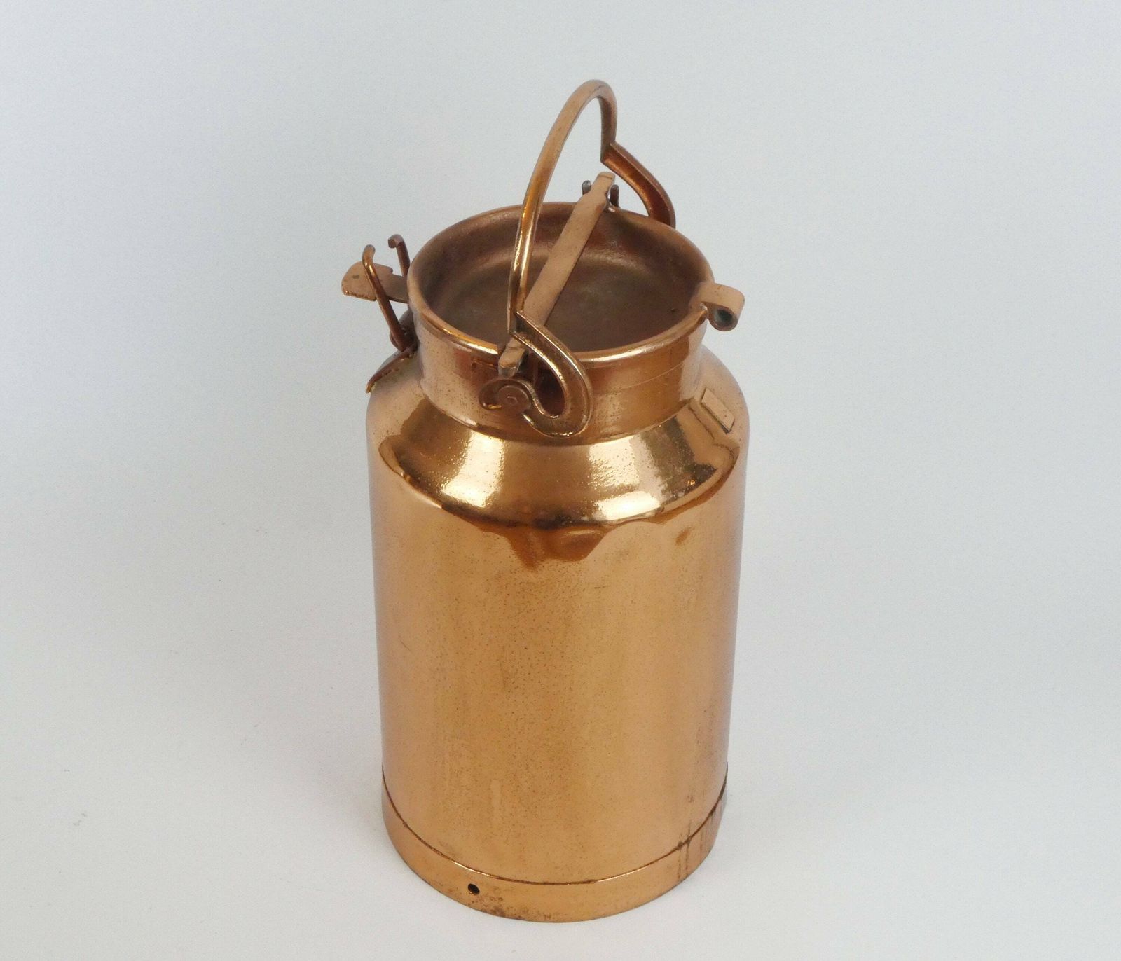 Copper Plated Large Antique French Milk Can, Original French Old Container With Lid And Handle, Farmhouse Kitchen Decor photo for sale