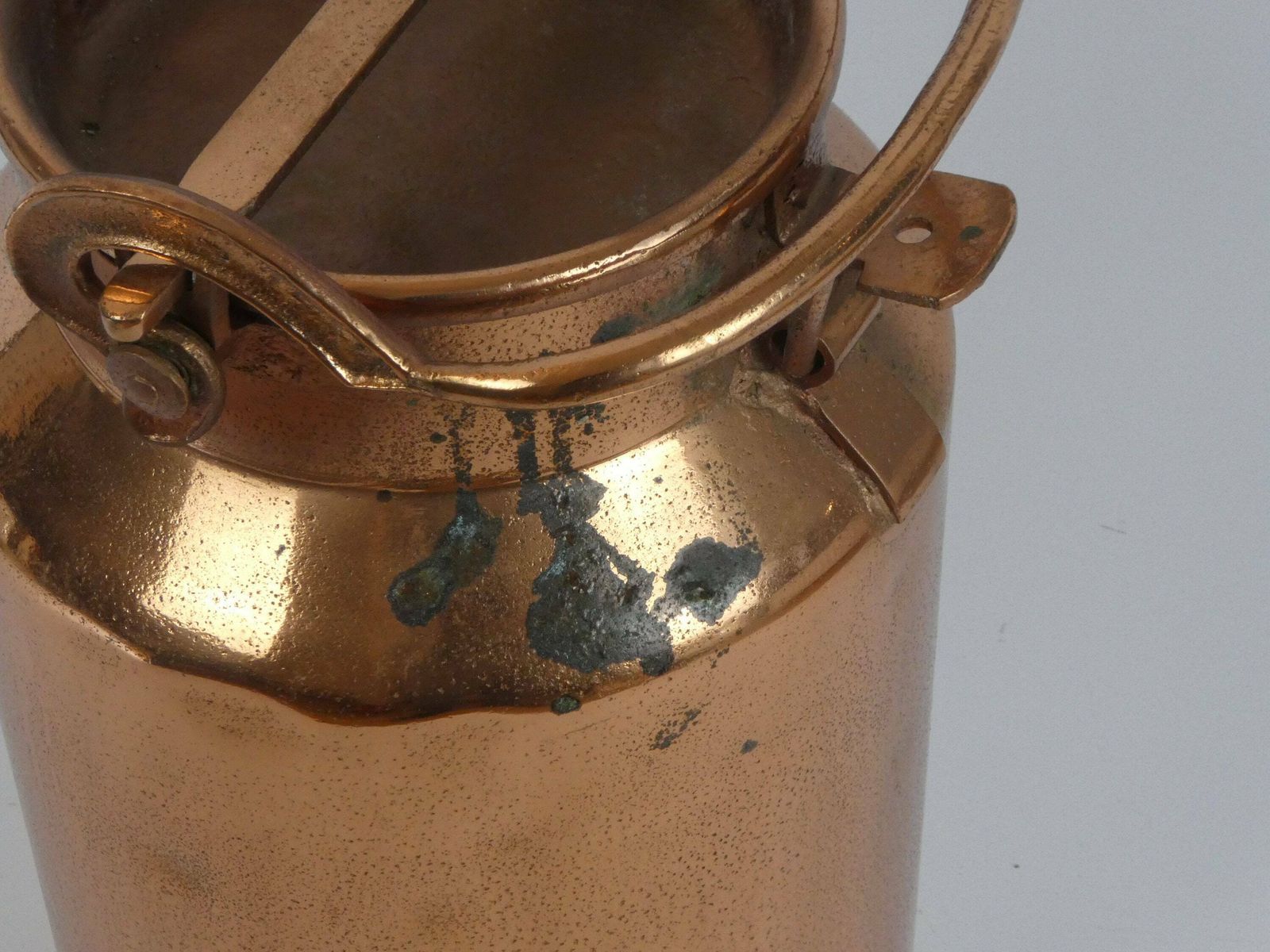 Copper Plated Large Antique French Milk Can, Original French Old Container With Lid And Handle, Farmhouse Kitchen Decor photo vinterior