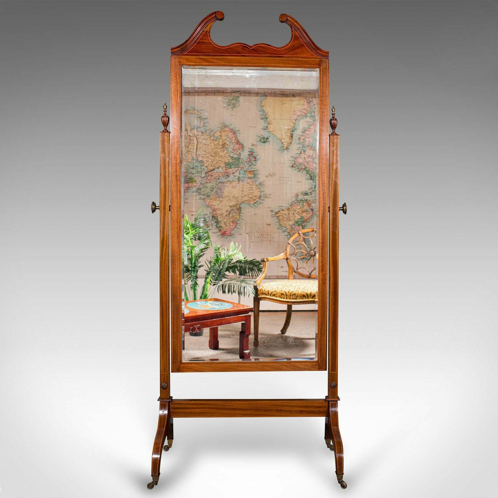 6' 5" Antique Gentlemans Outfitters Mirror, English, Dressing, Cheval, Victorian photo furniture
