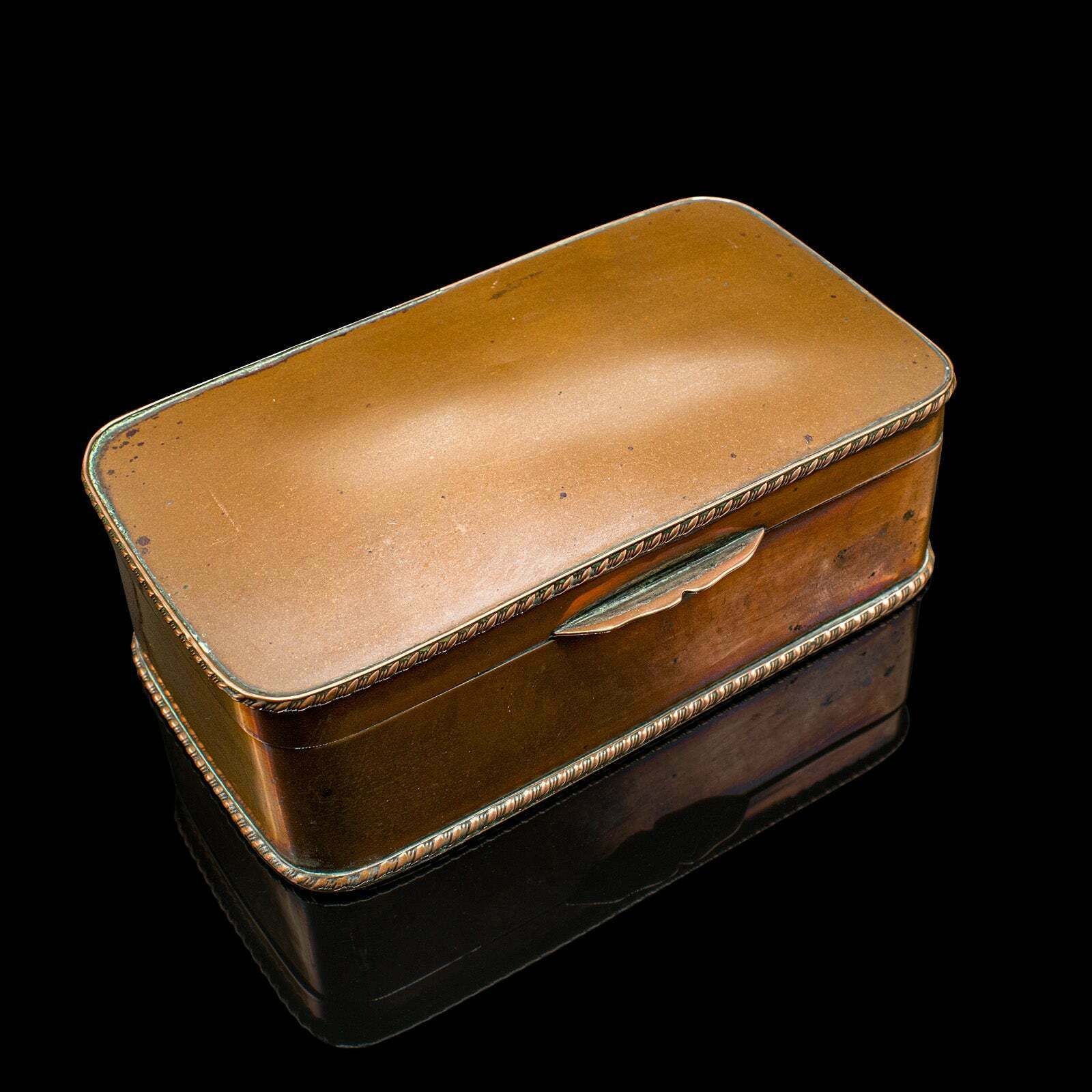 Small Antique Tobacco Tin, English, Copper, Silver Plate, Lidded Box, Edwardian photo vintage