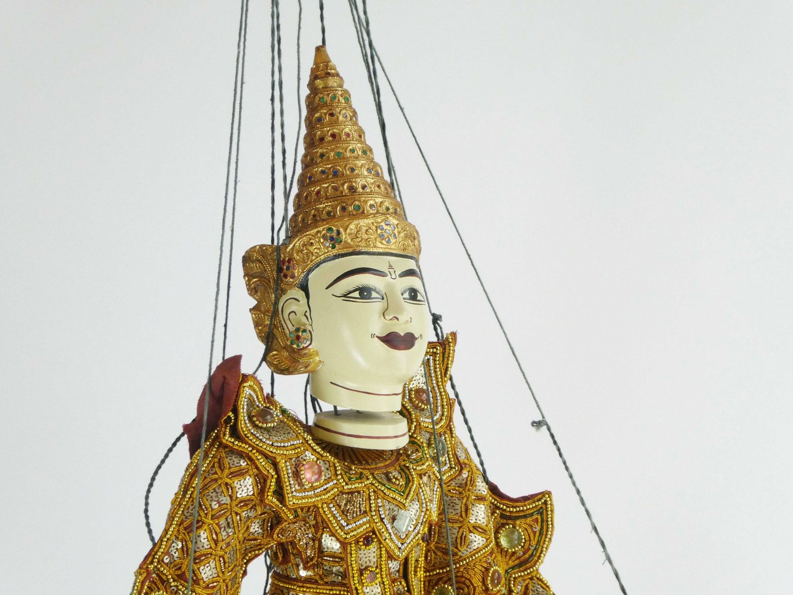 Large Handcrafted Vintage Asian Puppet With Stunning Clothing With Beads And Sequins, Large Burmese Marionette 39”