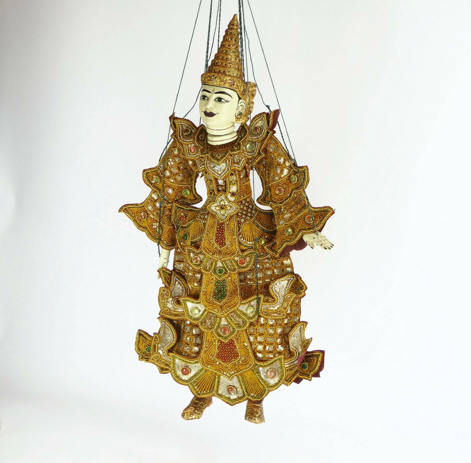 Large Handcrafted Vintage Asian Puppet With Stunning Clothing With Beads And Sequins, Large Burmese Marionette 39” photo vintage