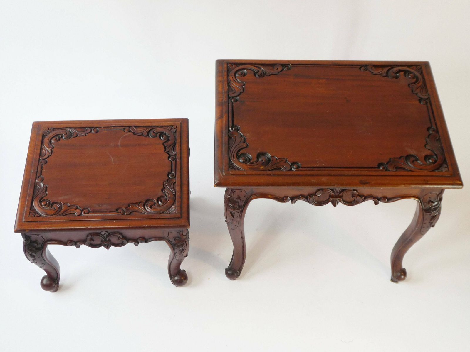 Vintage Asian Carved Wooden Nesting Tables, Chinese Side Tables With Floral Design photo 220.0