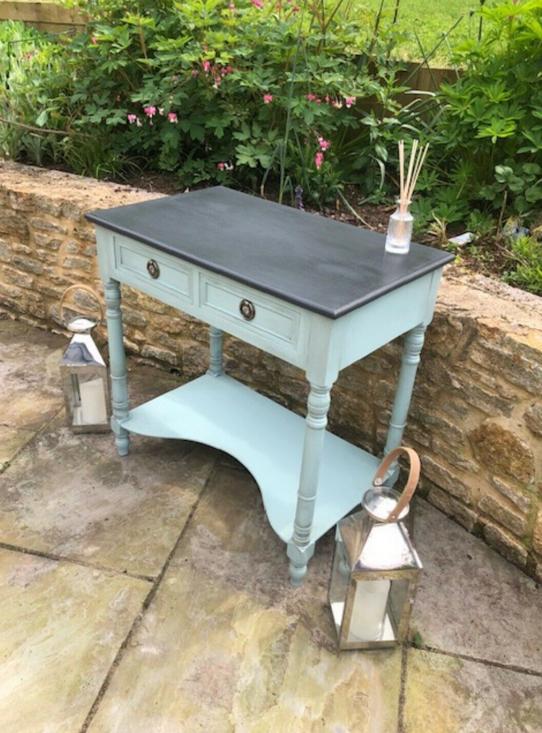 Console With 2 Drawers Painted In A Country Style Of Fusion French Eggshell With An Ash Top