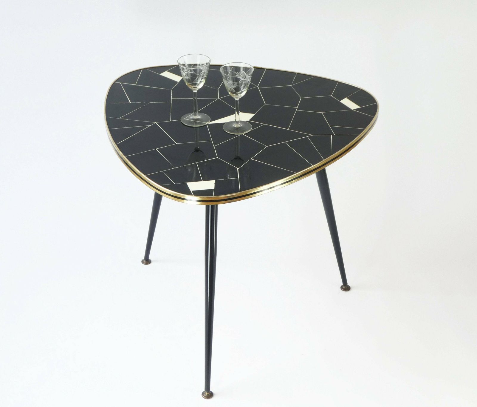 Large German Mosaic Kidney Coffee Table With Ceramic Tiles, Mid Century Side Table With Metal Legs, End Table