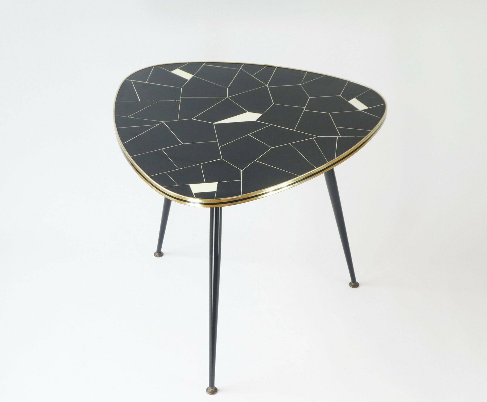 Large German Mosaic Kidney Coffee Table With Ceramic Tiles, Mid Century Side Table With Metal Legs, End Table photo furniture