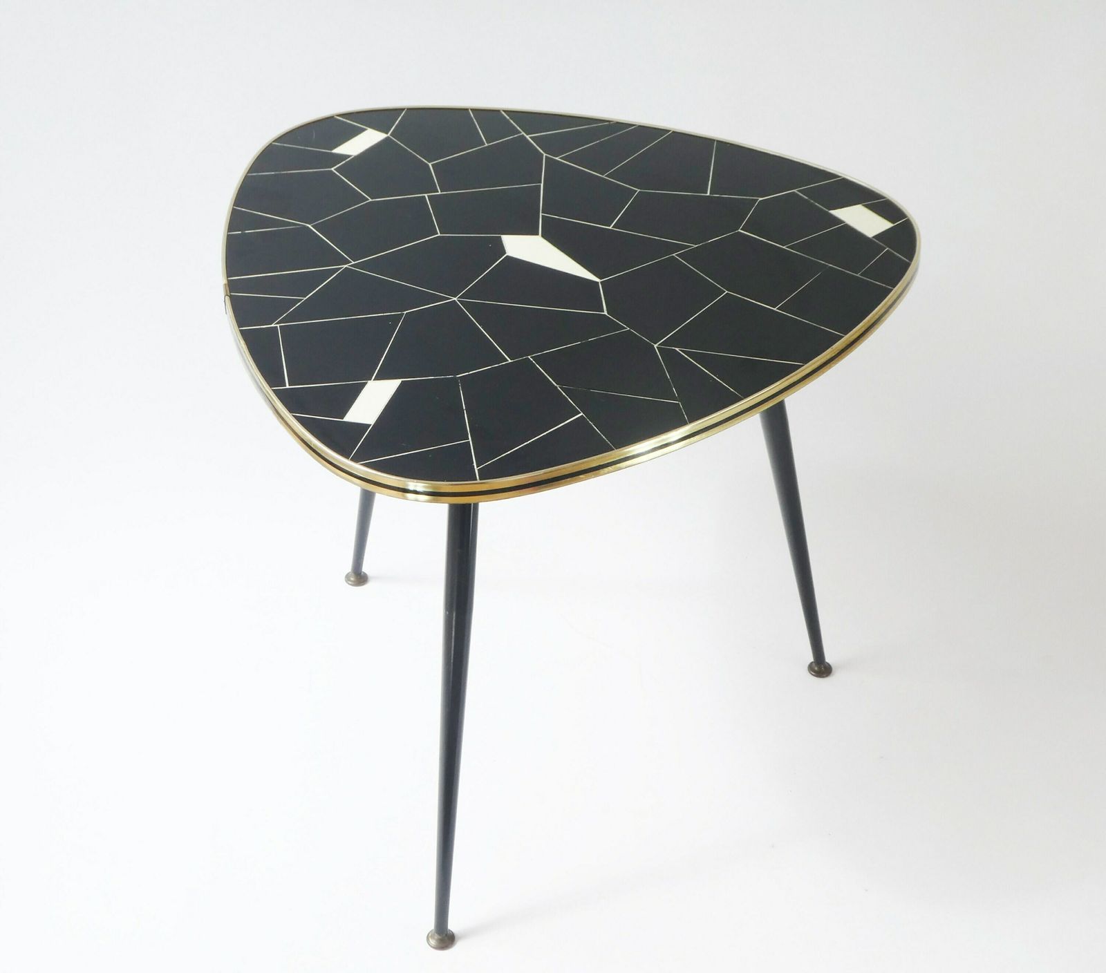 Large German Mosaic Kidney Coffee Table With Ceramic Tiles, Mid Century Side Table With Metal Legs, End Table photo Furniture