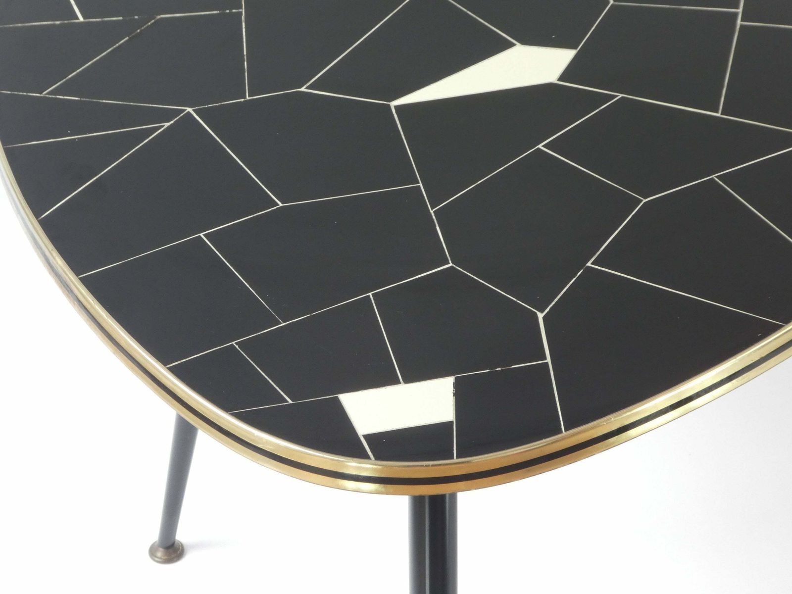 Large German Mosaic Kidney Coffee Table With Ceramic Tiles, Mid Century Side Table With Metal Legs, End Table photo 595.0