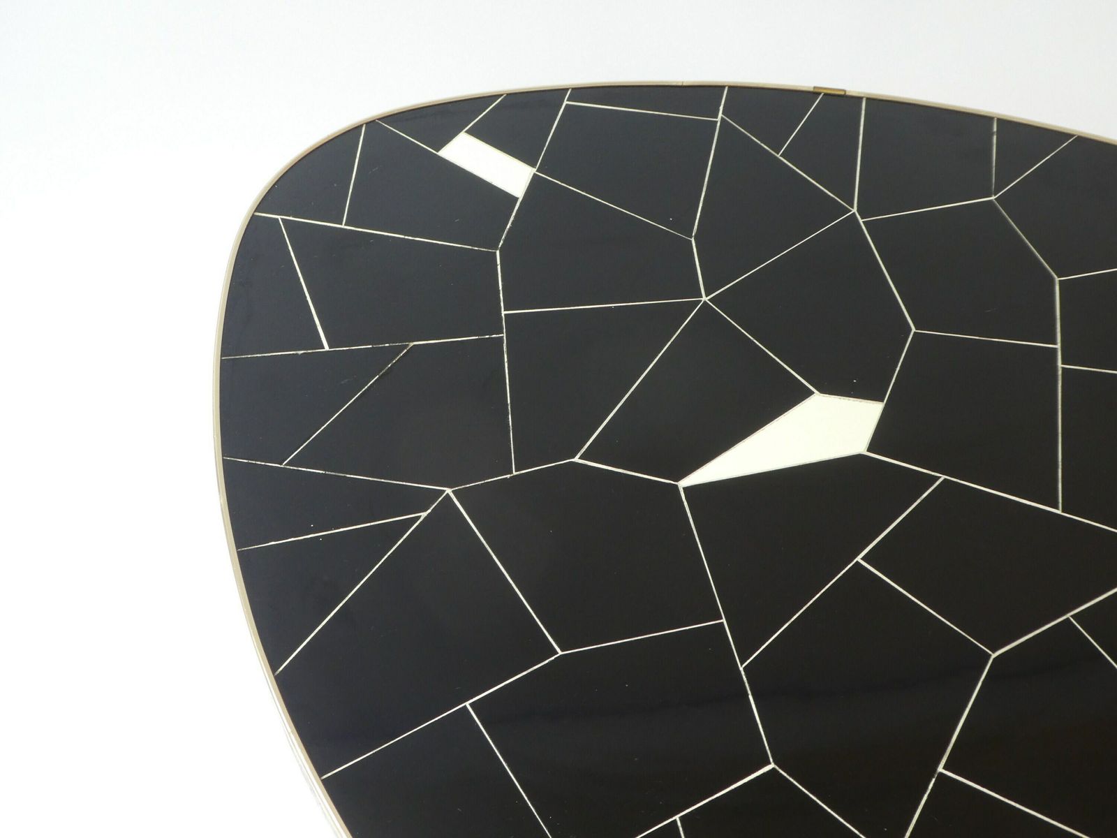 Large German Mosaic Kidney Coffee Table With Ceramic Tiles, Mid Century Side Table With Metal Legs, End Table photo vinterior