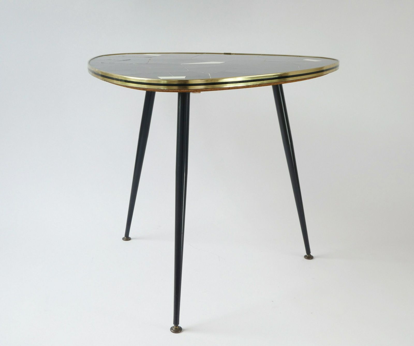 Large German Mosaic Kidney Coffee Table With Ceramic Tiles, Mid Century Side Table With Metal Legs, End Table photo buy