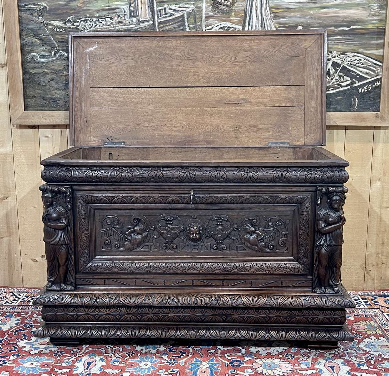 Large Renaissance Oak Chest From The End Of The 17th Century photo Furniture