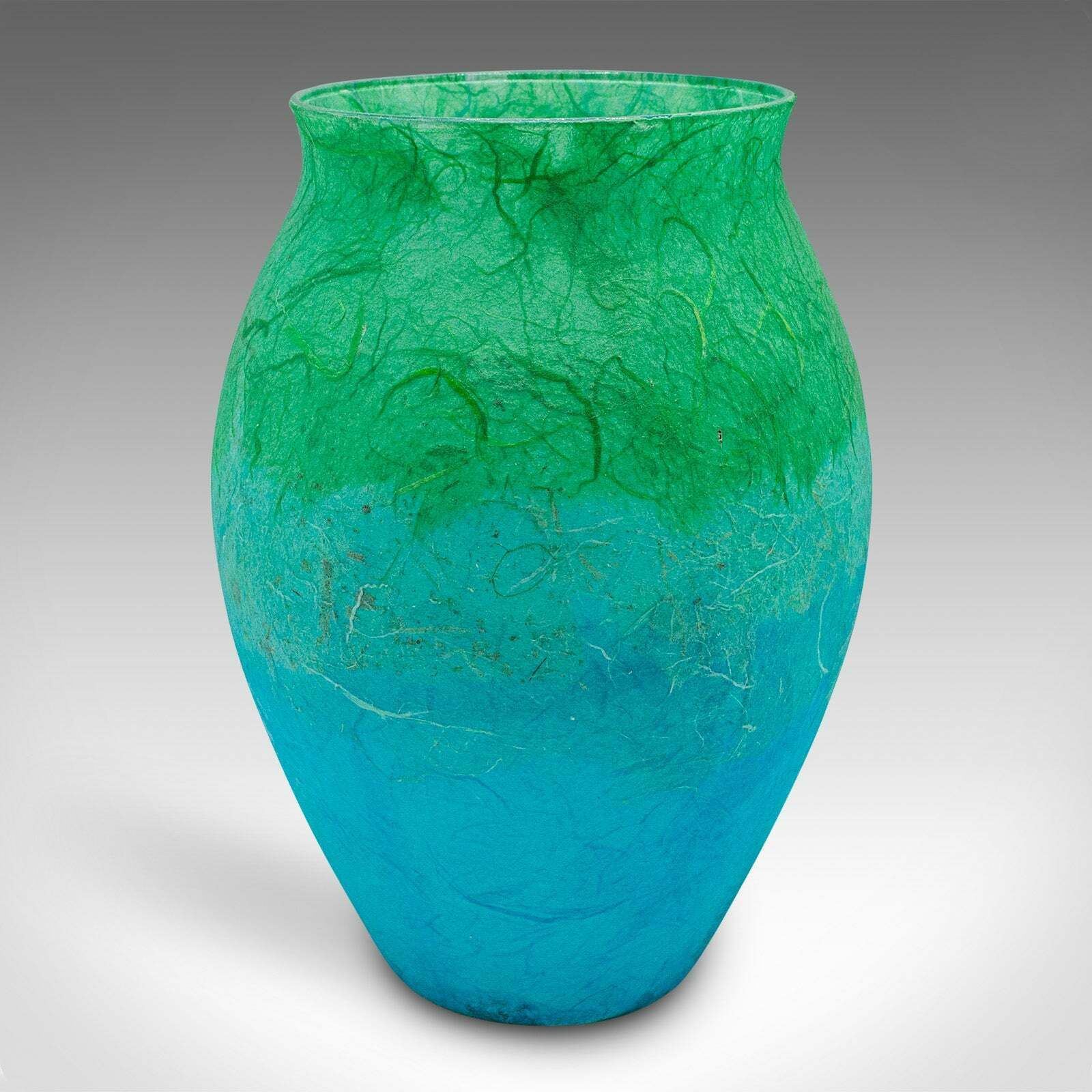 Contemporary Flower Vase Duo, English, Art Glass, Straw Silk, Baluster Urn Set photo vinterior
