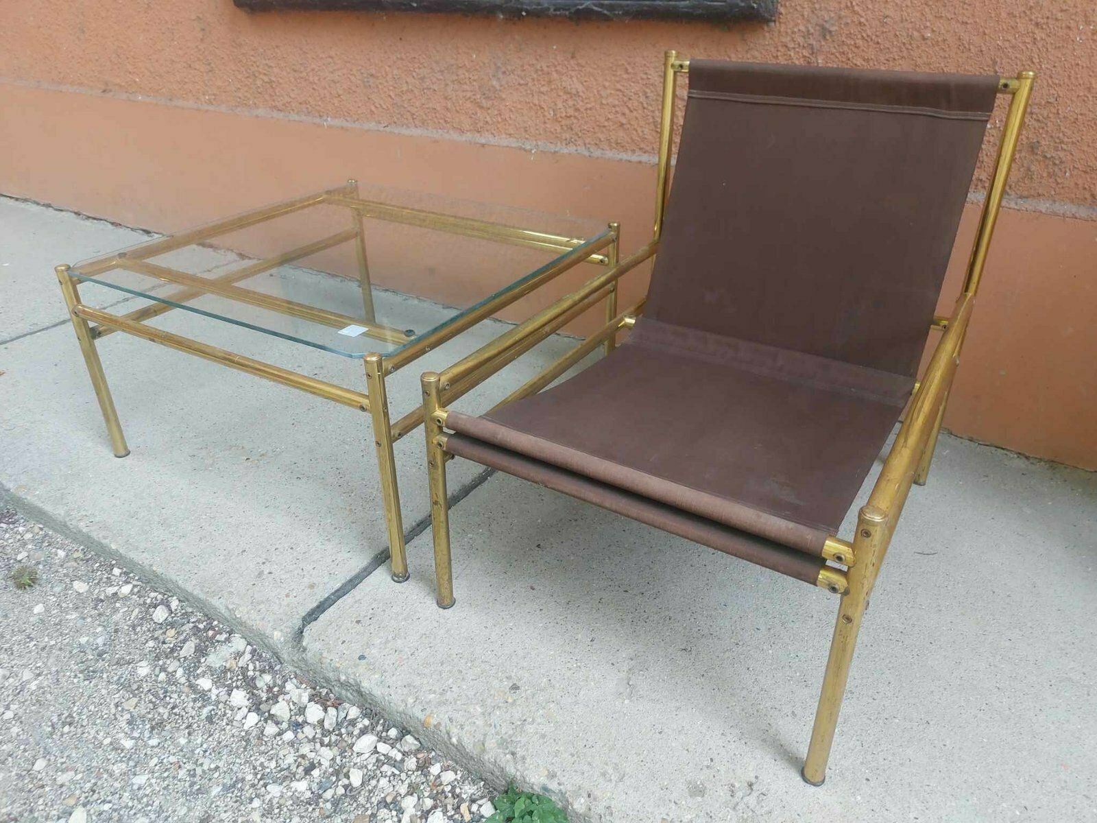 Vintage Italian Brass Dining Chairs And Table 1970s, Set Of 3