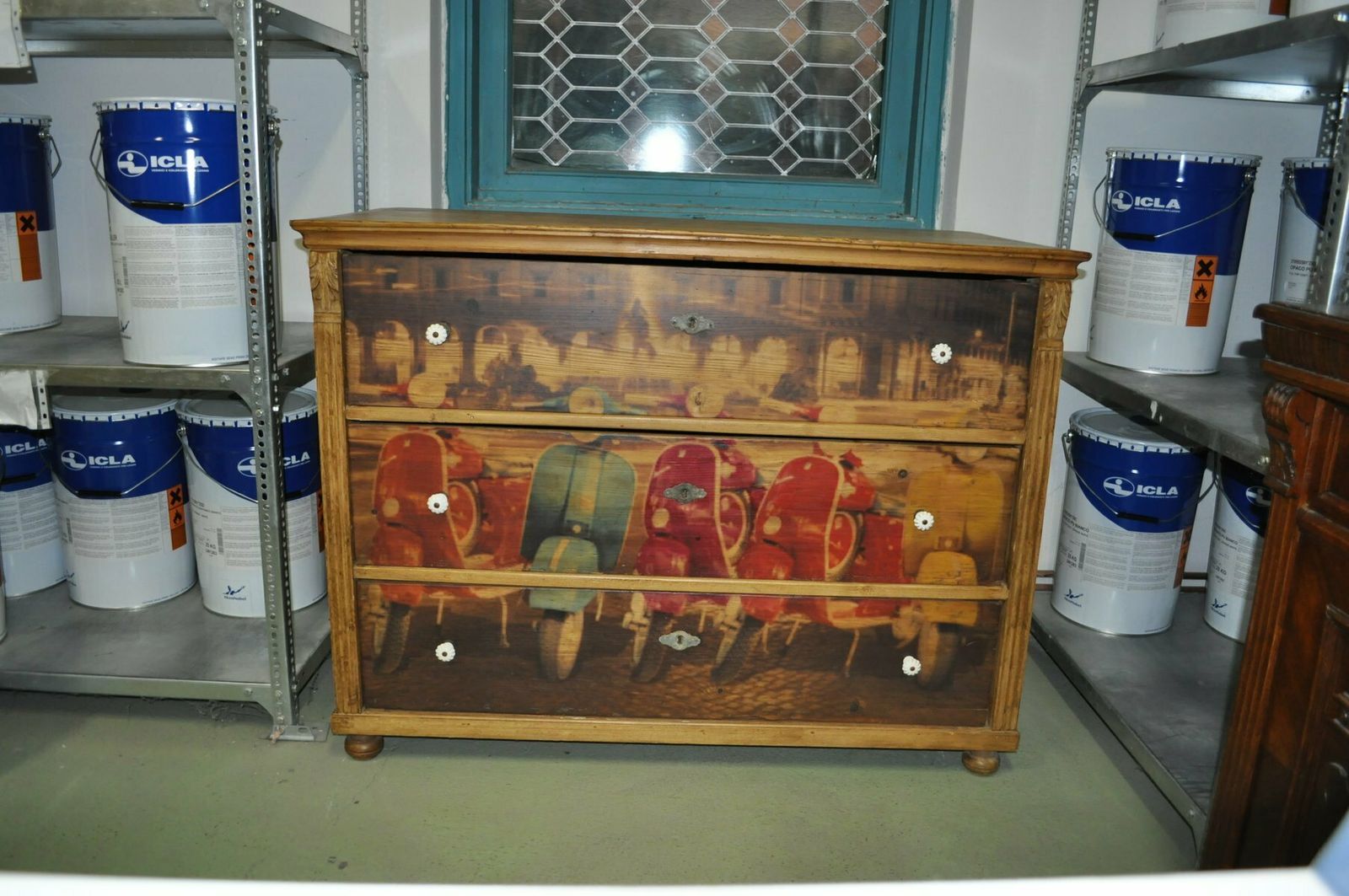Pine Chest Of Drawers With Vespa Photo
