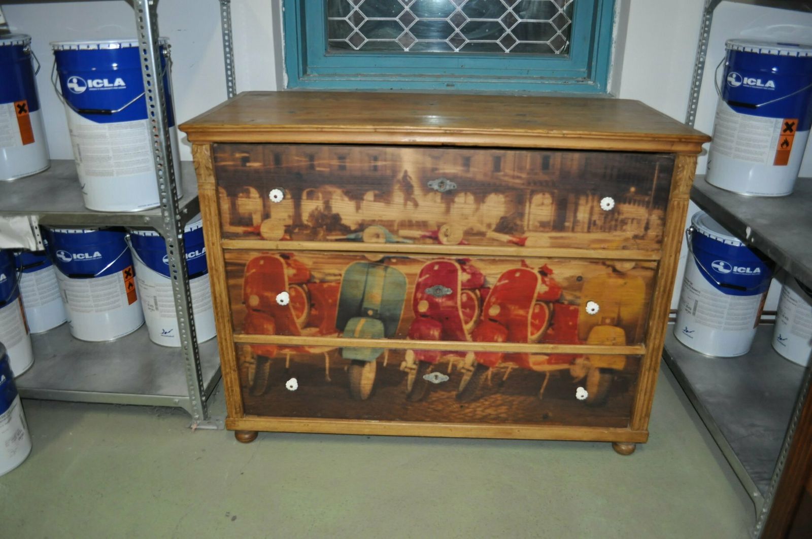Pine Chest Of Drawers With Vespa Photo photo 2936.0
