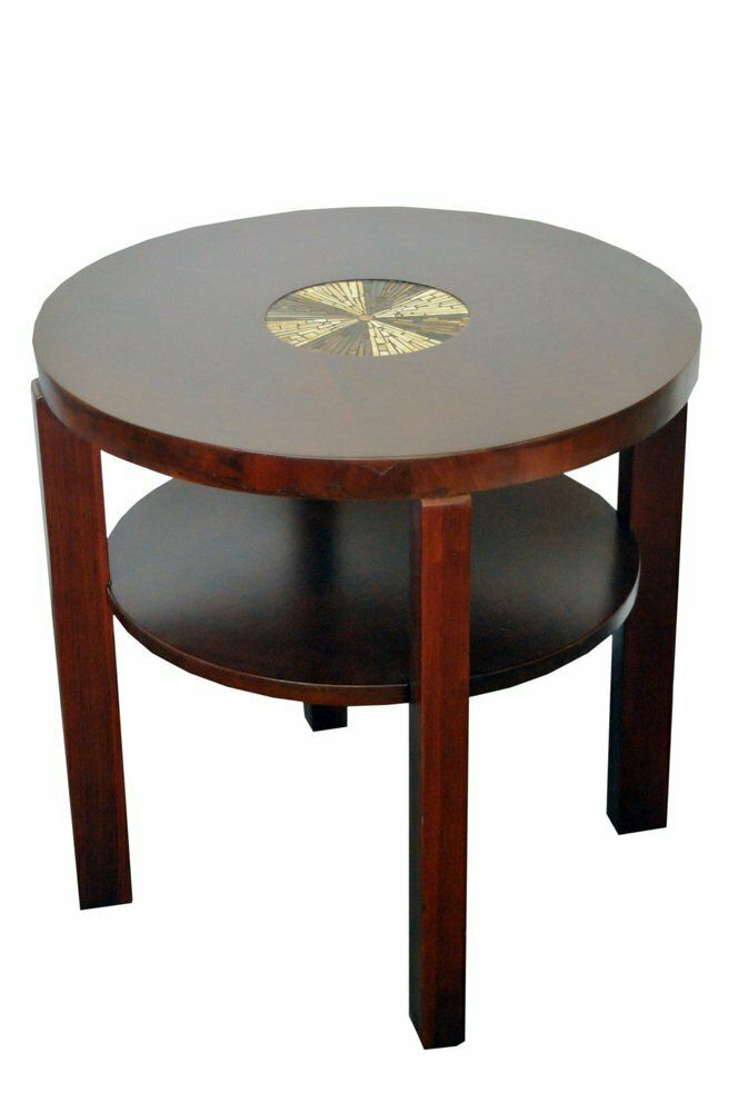 Art Deco Round Side Table With Glass Mosaic Inlay, 1930s photo furniture
