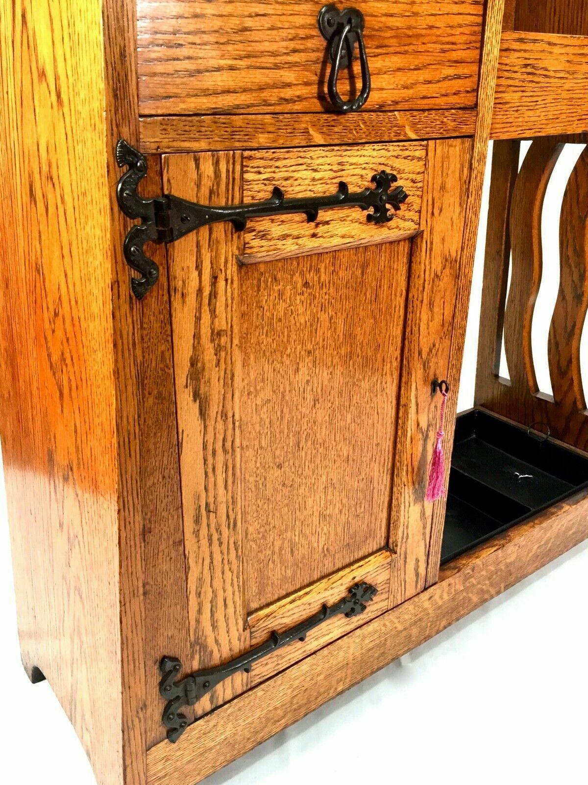 Antique Arts & Crafts Oak Entrance Hall Storage Cupboard Umbrella Stand C.1920 photo Home Decor