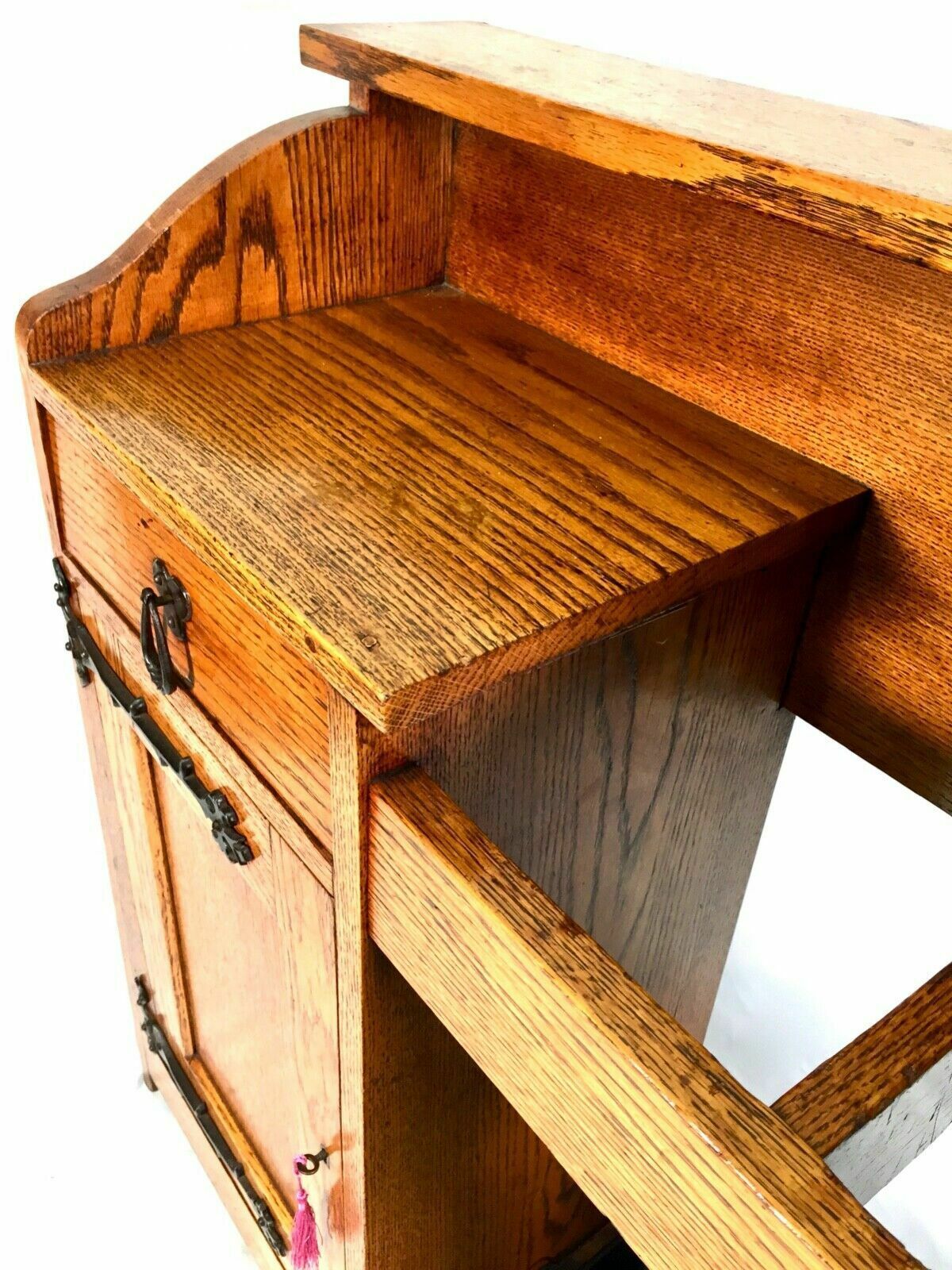 Antique Arts & Crafts Oak Entrance Hall Storage Cupboard Umbrella Stand C.1920 photo vinterior