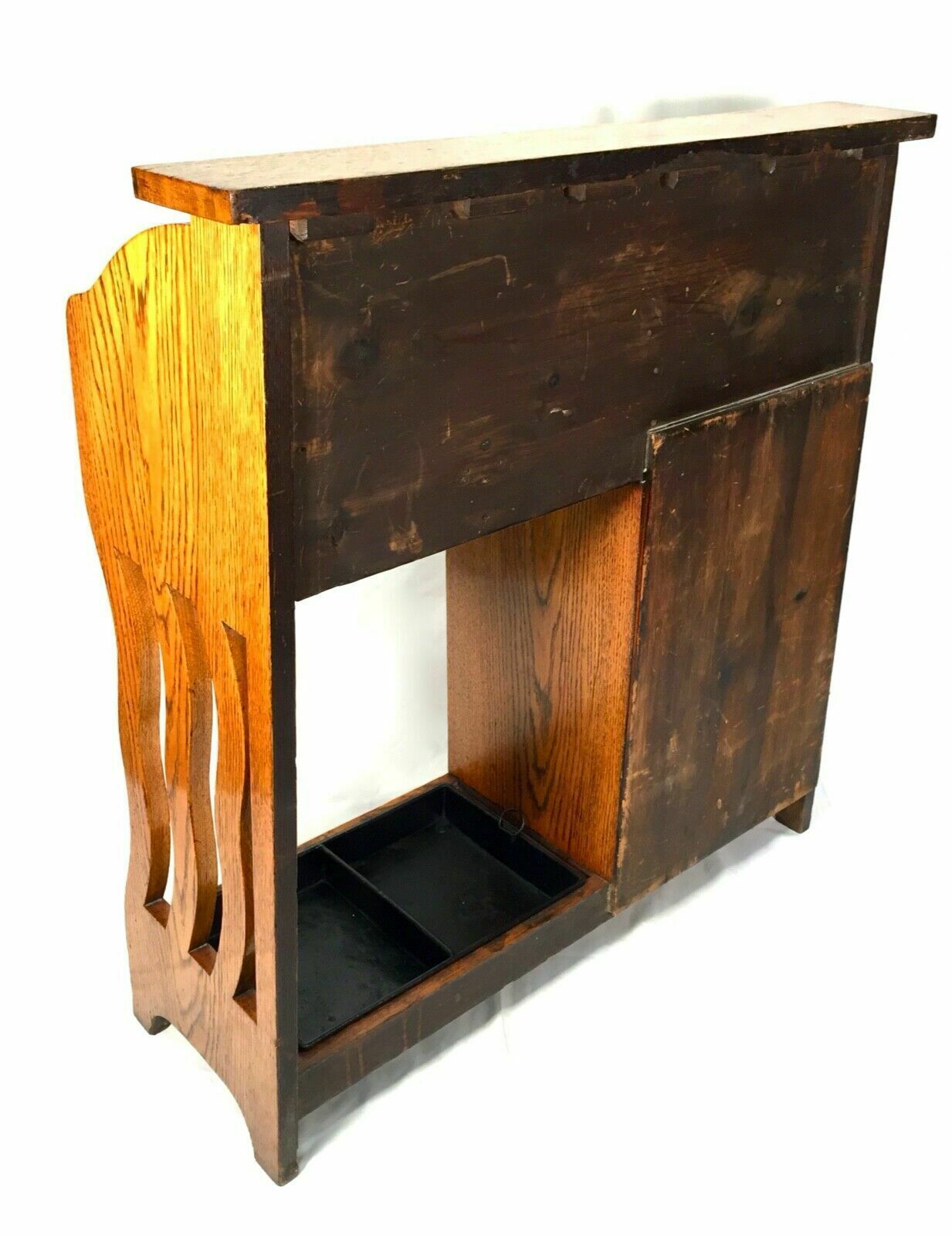 photo for sale Antique Arts & Crafts Oak Entrance Hall Storage Cupboard Umbrella Stand C.1920