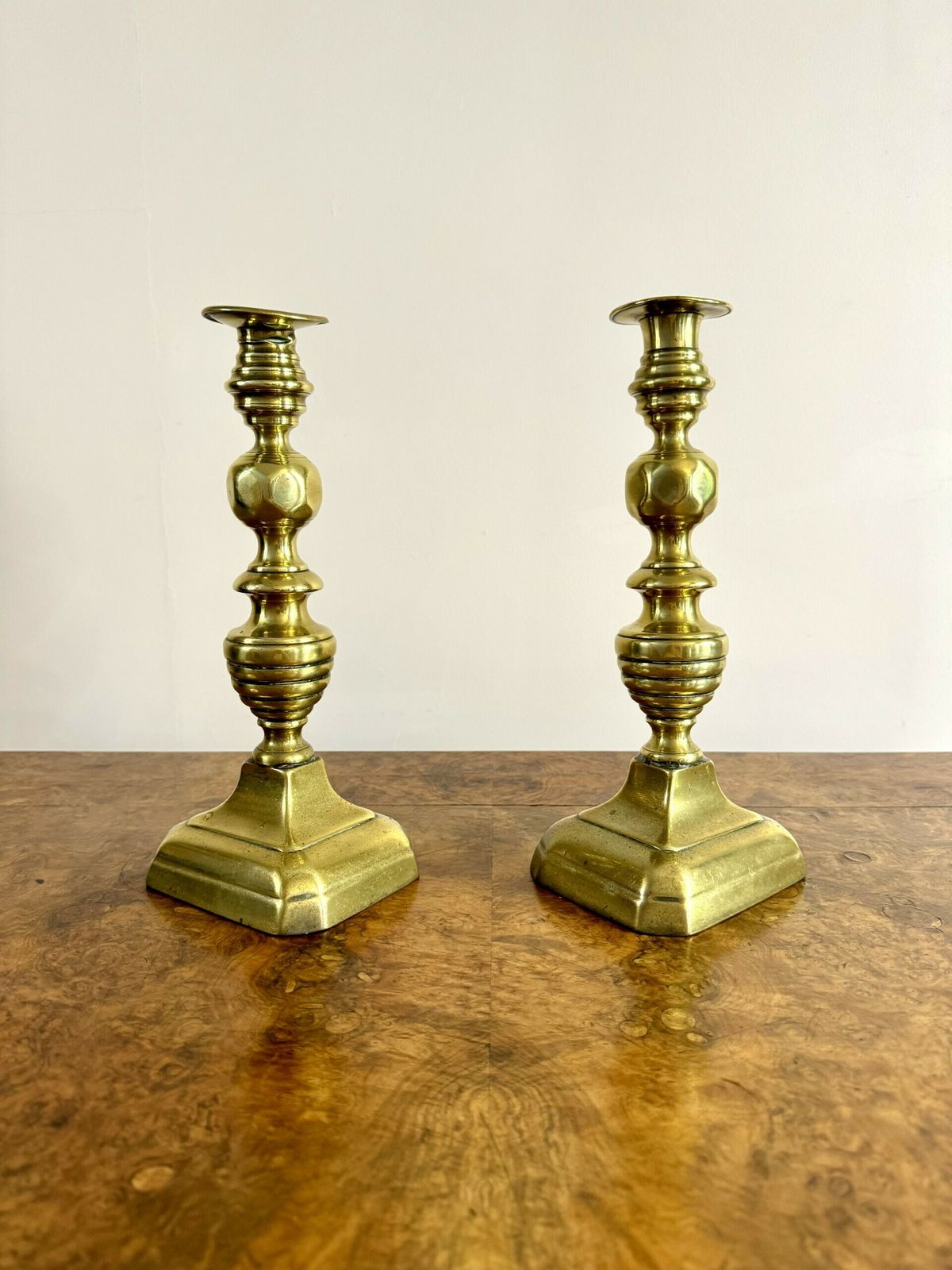 Quality Large Pair Of Antique Brass Candlesticks photo for sale